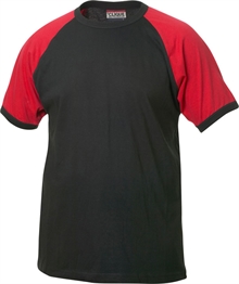 rød sort tofarget raglan-t-shirt med trykk av logo