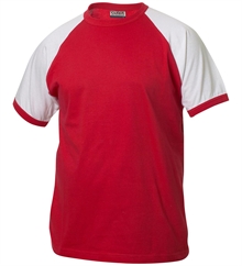 rød hvit tofarget raglan-t-shirt med trykk av logo_RaglanTee