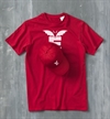 Cap og t-skjorte i samme farge med trykk rød