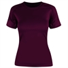 T-skjorte for løping og trening Nyxx no1 damemodell med trykk av logo farge maroon mørk lilla