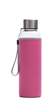 Vannflaske i glass med rosa neoprene trekk kan trykkes med logo