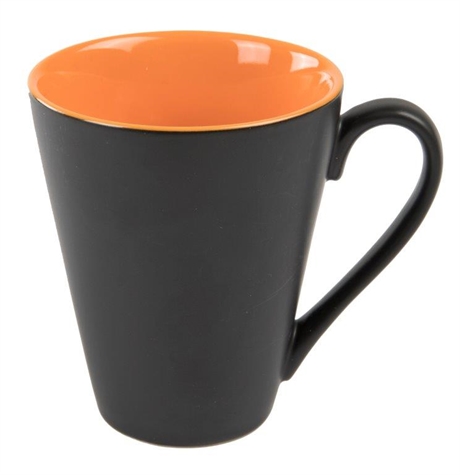 Krus Attila matt sort med farget innside kaffekrus Attila kaffekopp med trykk