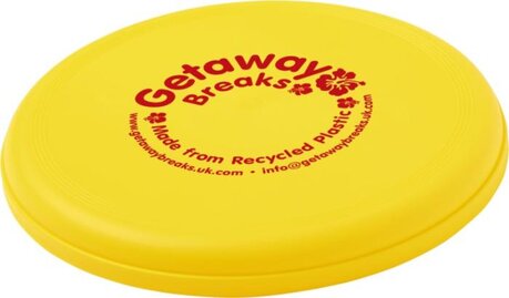 Frisbee-av-resirkulert-plast-med-trykk-av-logo-gul