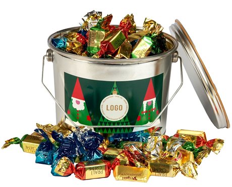 Jullespann fylt med sjokolade egen julehilsen trykkes på etikett