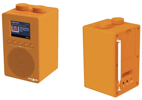 MY POP dabradio med trykk av logo oransje