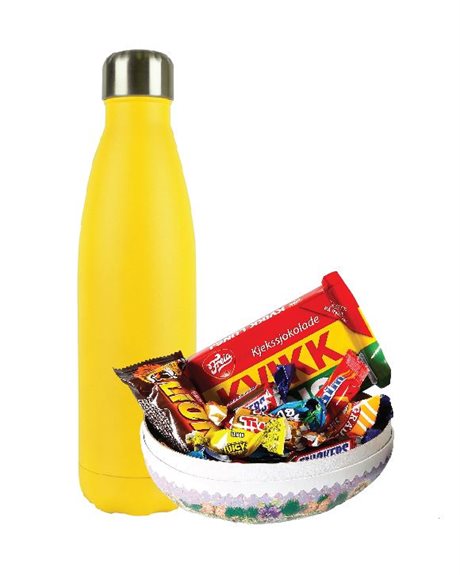 Paskeegg-med-sjokolade-og-gul-stalflaske