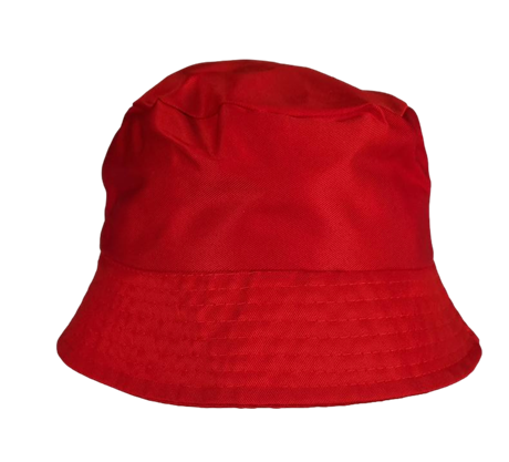 Rimelig rød bøttehatt med trykk av logo