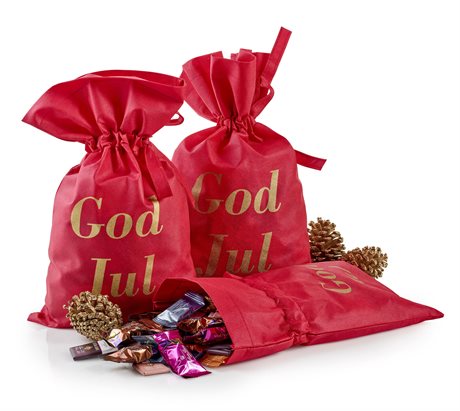 Rød julepose fylt med 1 kg assortert mix fra Anthon Berg 83101-18