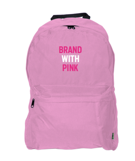 Rosa-ryggsekk-BRAND-WITH-PINK-stott-Rosa-Sloyfe-aksjonen