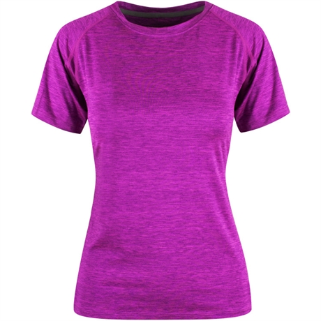 T-skjorte for løping og trening Nyxx no1 damemodell med trykk av logo fargeviolett melert