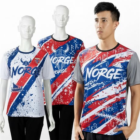 Tekniske t-skjorter med fullfargetrykk Norge vikinger