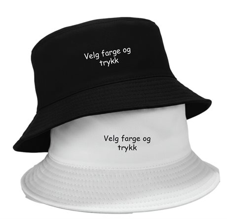 Vendbar bøttehatt med trykk og farge etter ønske