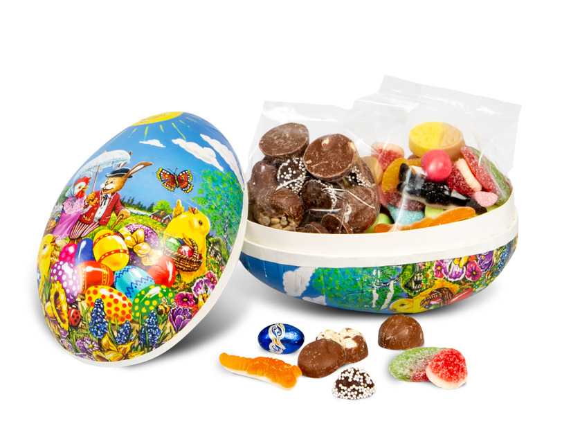Påskeegg med 1 Kg sjokolade og smågodt