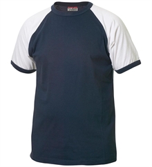 Marine tofarget raglan-t-shirt med trykk av logo