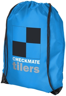 Lys blå gymbag gympose med trykk av logo billig