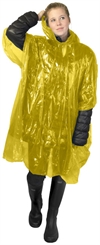 Engangs regnponch med trykk på etikett gul