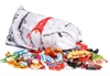Gavepose med fullfargetrykk fylt med assortert sjokolade toblerone daim bounty julegaver