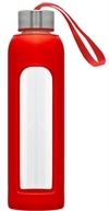 Glassflaske H2O med silikon trekk og trykk av logo rød
