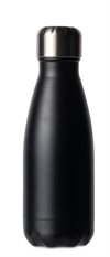 Liten sort stålflaske med trykk av logo Sagaform