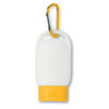 Solkrem-med-karabinkrok-30-ml-med-trykk-av-logo-hvit-med-gul-kork